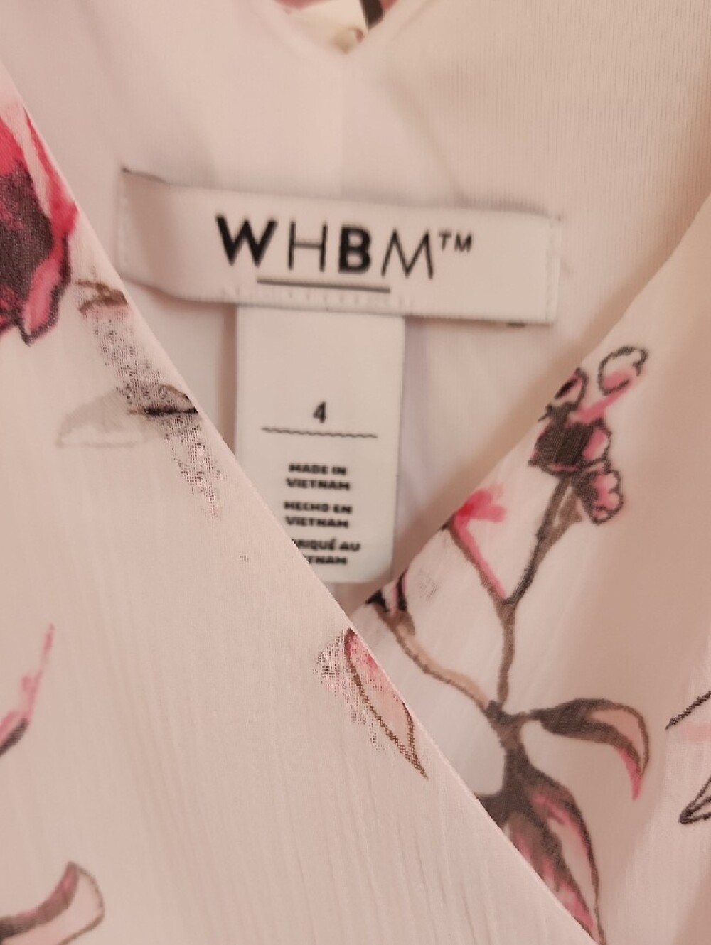 White House Black Market White Sleeveless High-Low Dress with Pink Floral Print - Picture 4 of 8
